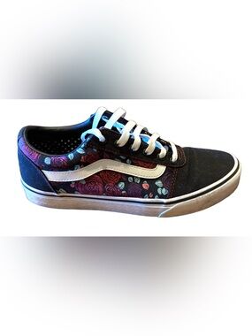 Van’s “Off The Wall” Canvas Sneakers, Black w/ Purple Flowers, See Notes on Size